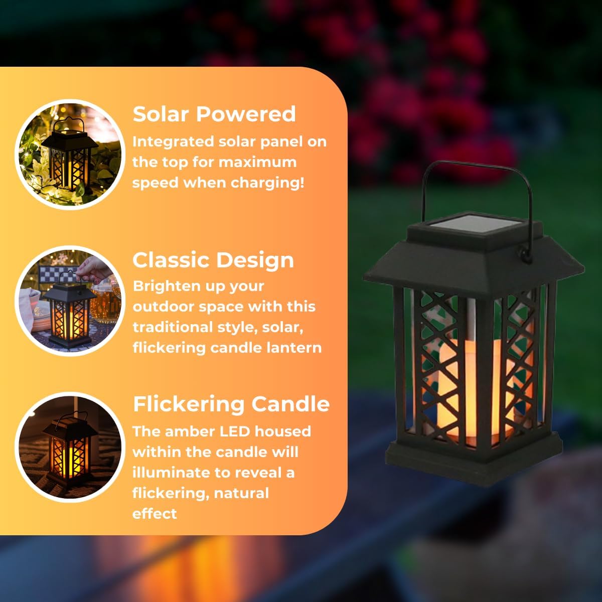 GAOUTO Lot de 2 lanternes solaires d'extérieur avec effet vacillant de bougie LED, lampes solaires pour extérieur, étanches IP55, jaune