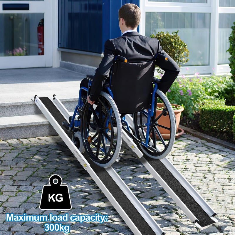 Rampe Fauteuil Roulant Rampe d'accès pliable Rampe télescopique en aluminium, ace antidérapante, sac inclus 213cm - 4