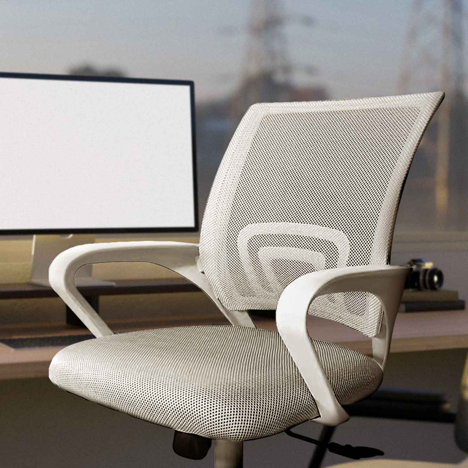 Lara - Sedia da ufficio ergonomica ad altezza regolabile con ruote girevoli - colore bianco e grigio - 7