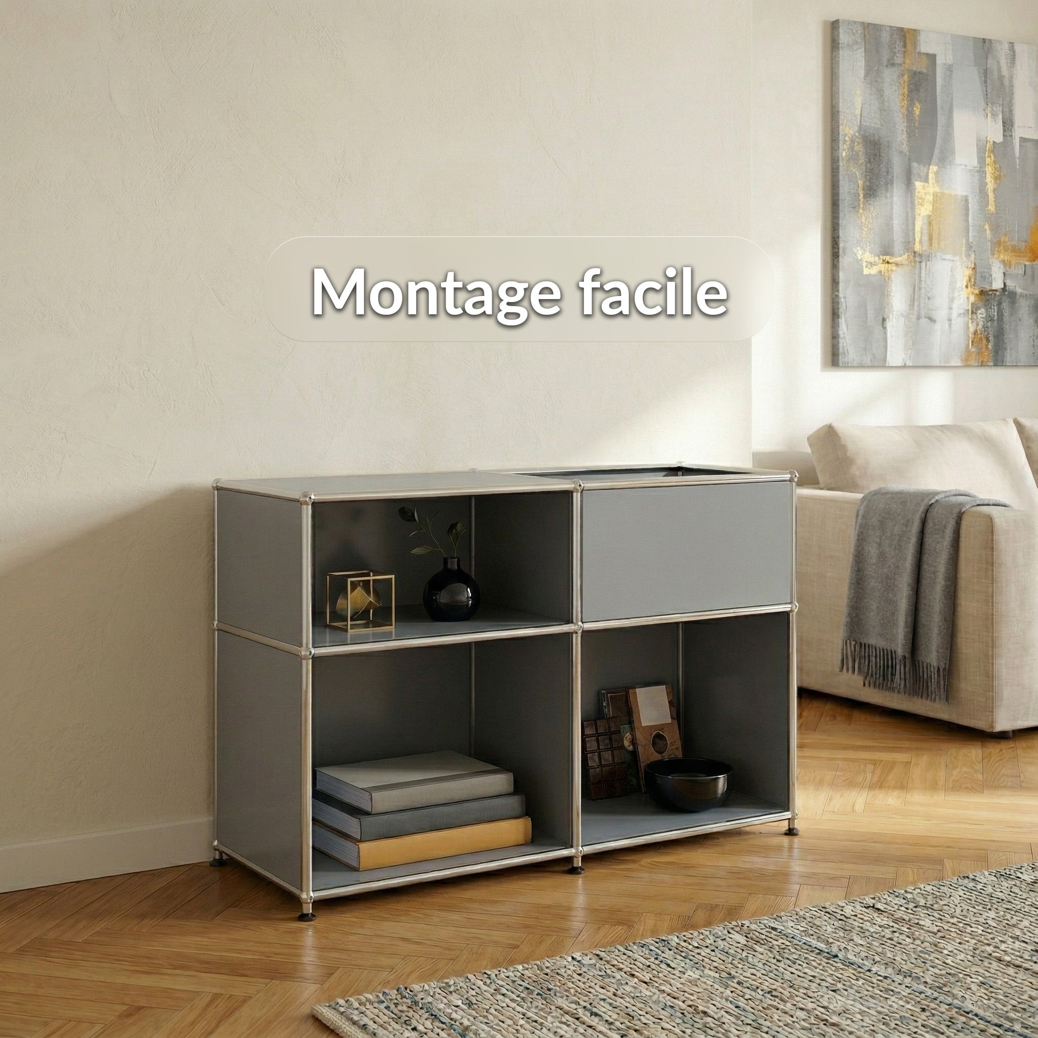 Étagère métal chromé design épuré, Concept Epuré MK-030 : 3 étages + 1 compartiment , Gris, 65 x 40 x 88 cm - 5