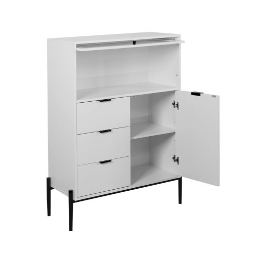 Buffet de rangement avec 2 portes, 3 tiroirs, tablettes, en MDF, 85x40x120 cm, blanc - 2