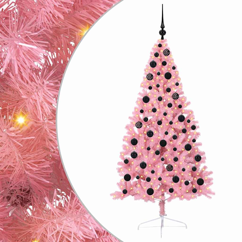 Medio árbol De Navidad | Árbol De Fiestas Artificial Con Soporte PVC Rosa 180 Cm CFW134152