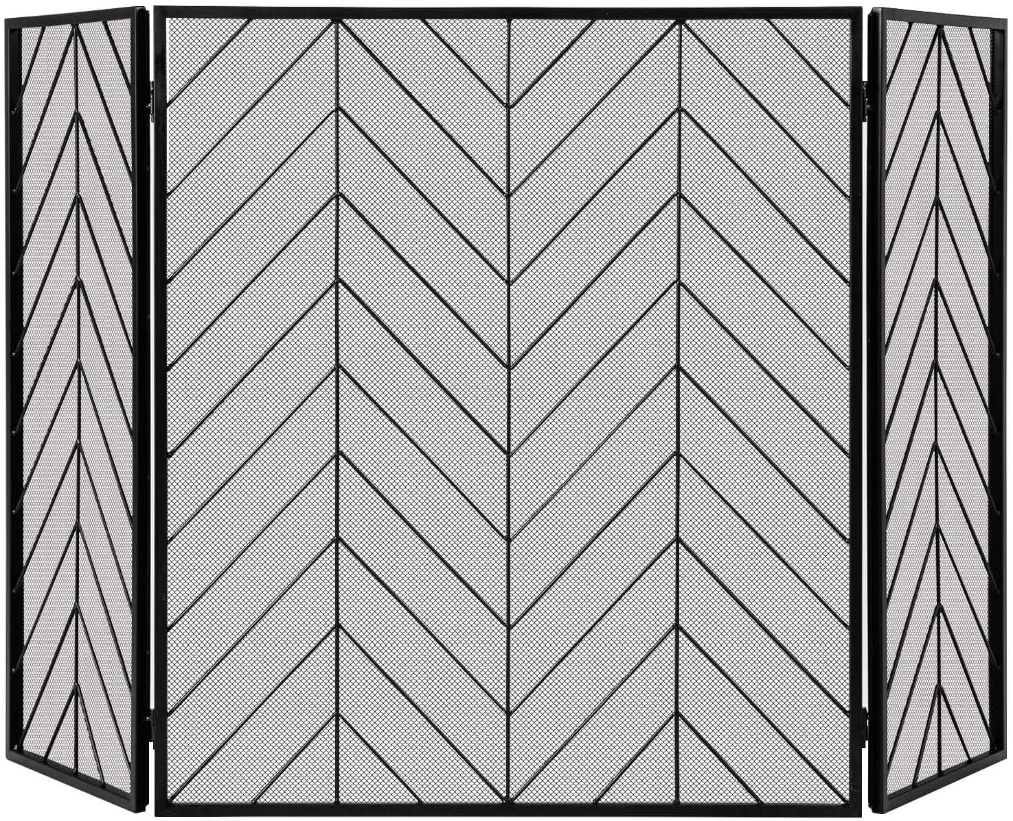 Écran de Cheminée à 3 Panneaux Pare-étincelles en Maille de Fer Forgé