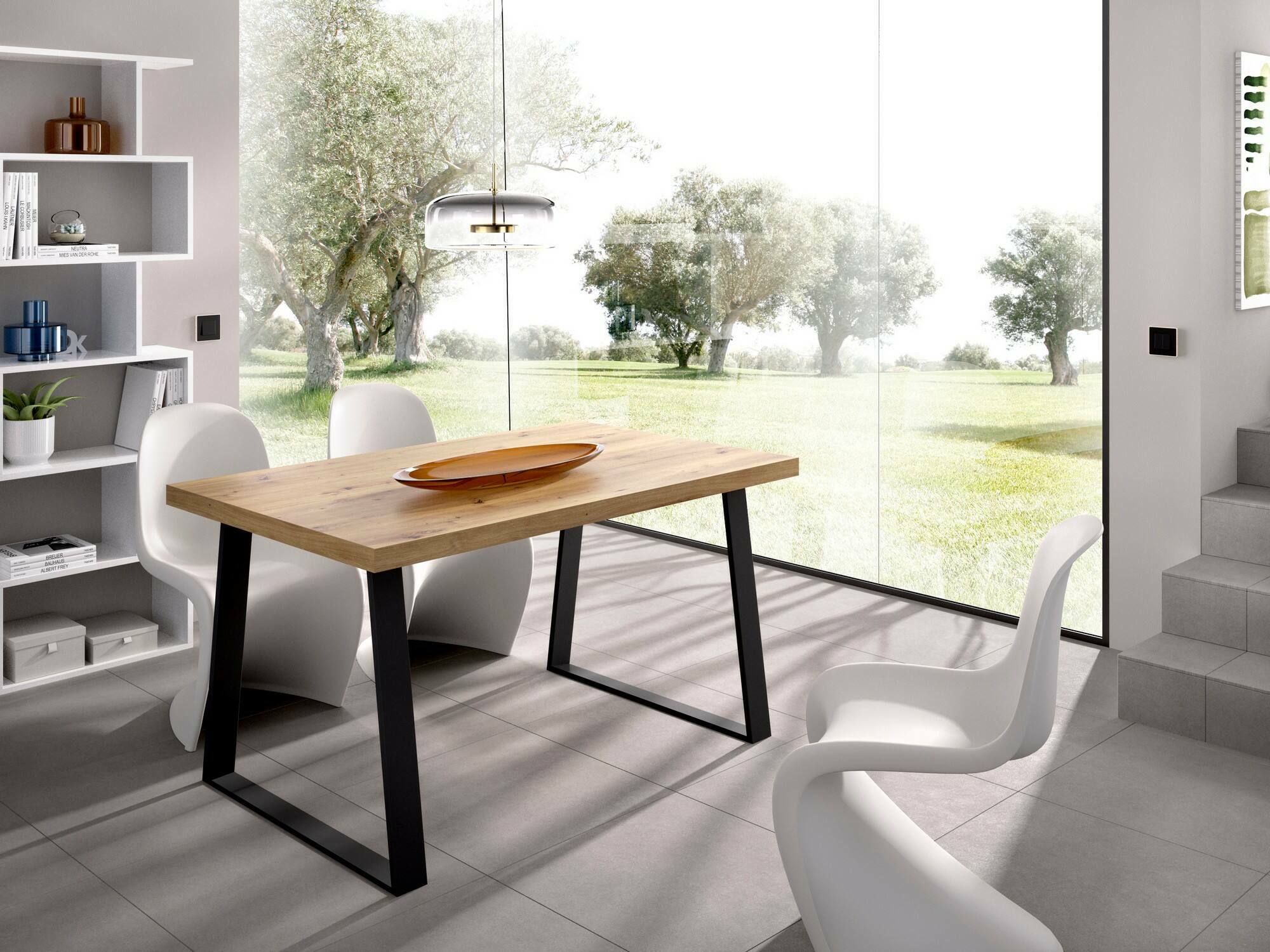 Table fixe Campello, Etagère à manger polyvalente, Table rectangulaire