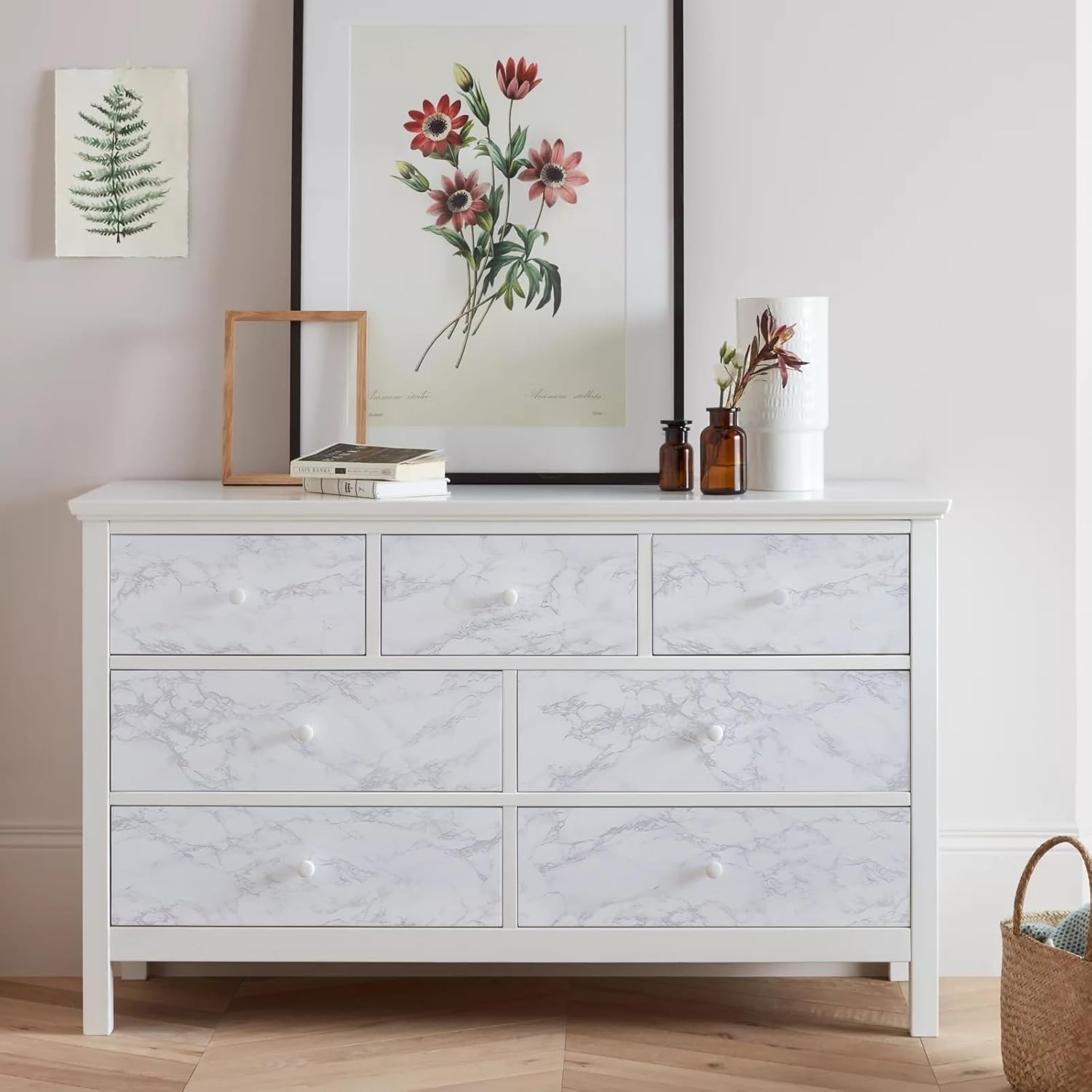 Papier Peint Film Rouleau Adhesif pour Meuble Cuisine Mural, Papier Autocollant pour Meuble Armoires Imperméable, Décoratif Revêtement Blanc Marbre - 4