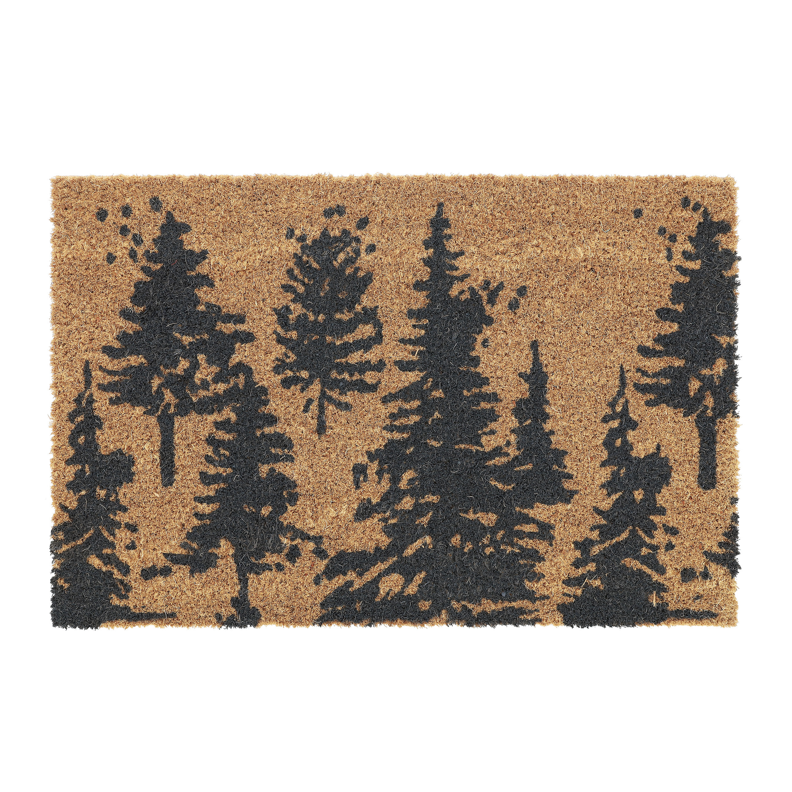 Relaxdays felpudo coco, estampado árboles, 60x40 cm, tapete resistente intemperie, alfombra limpiapiés, natural y negro