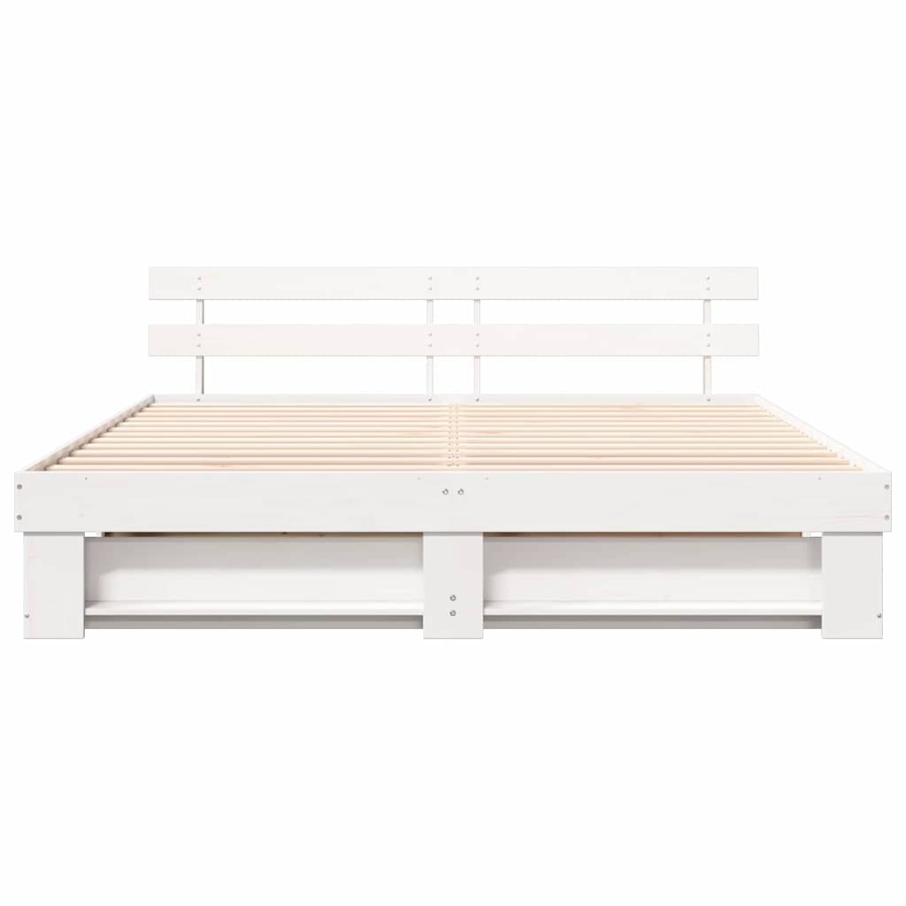 Cadre de lit avec tête de lit en pin massif blanc, 180 × 200 cm - 5