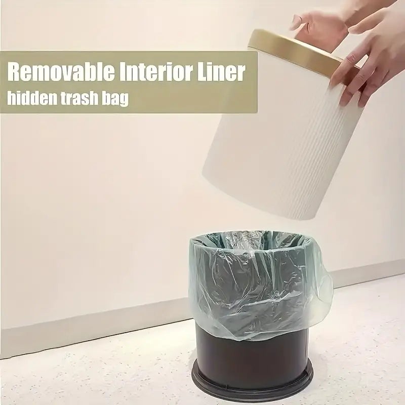 Élégante poubelle ronde en plastique ABS avec couvercle, couleur crème, 12 L, idéale pour la maison, le bureau et l'école. - 6