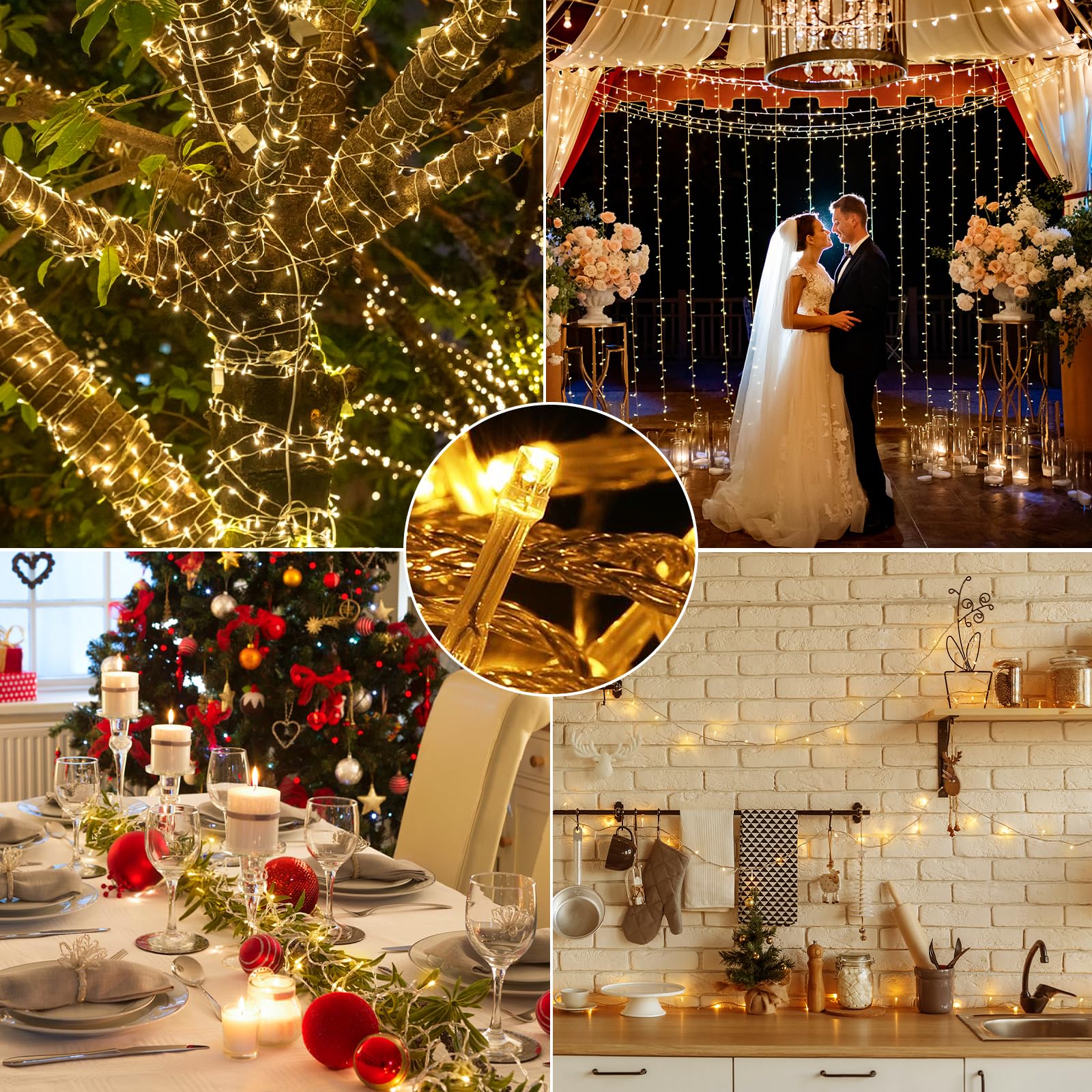 10m 100 led luzes de natal corda, guirlanda de decoração de festa de casamento de árvore de natal, 8 modos, plugue da ue, luz quente - 6