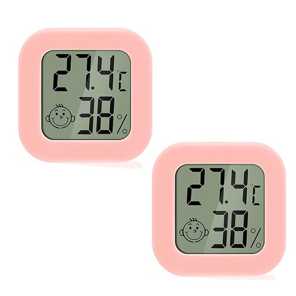 2 * Różowy termometr pokojowy, higrometr, mini, przenośny, cyfrowy termometr pokojowy do pokoju dziecięcego w pomieszczeniach