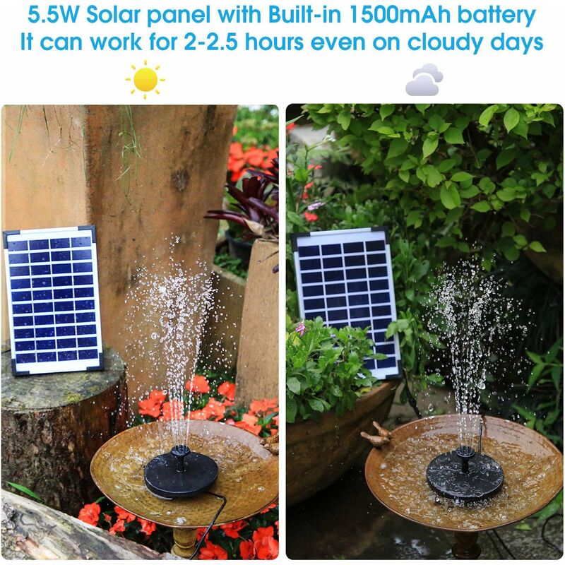 Fontaine solaire d'extérieur Triumph 5,5 W, pompe solaire pour bassin avec batterie et 6 buses, pour bains d'oiseaux, aquariums, jardins et fontaines - 4
