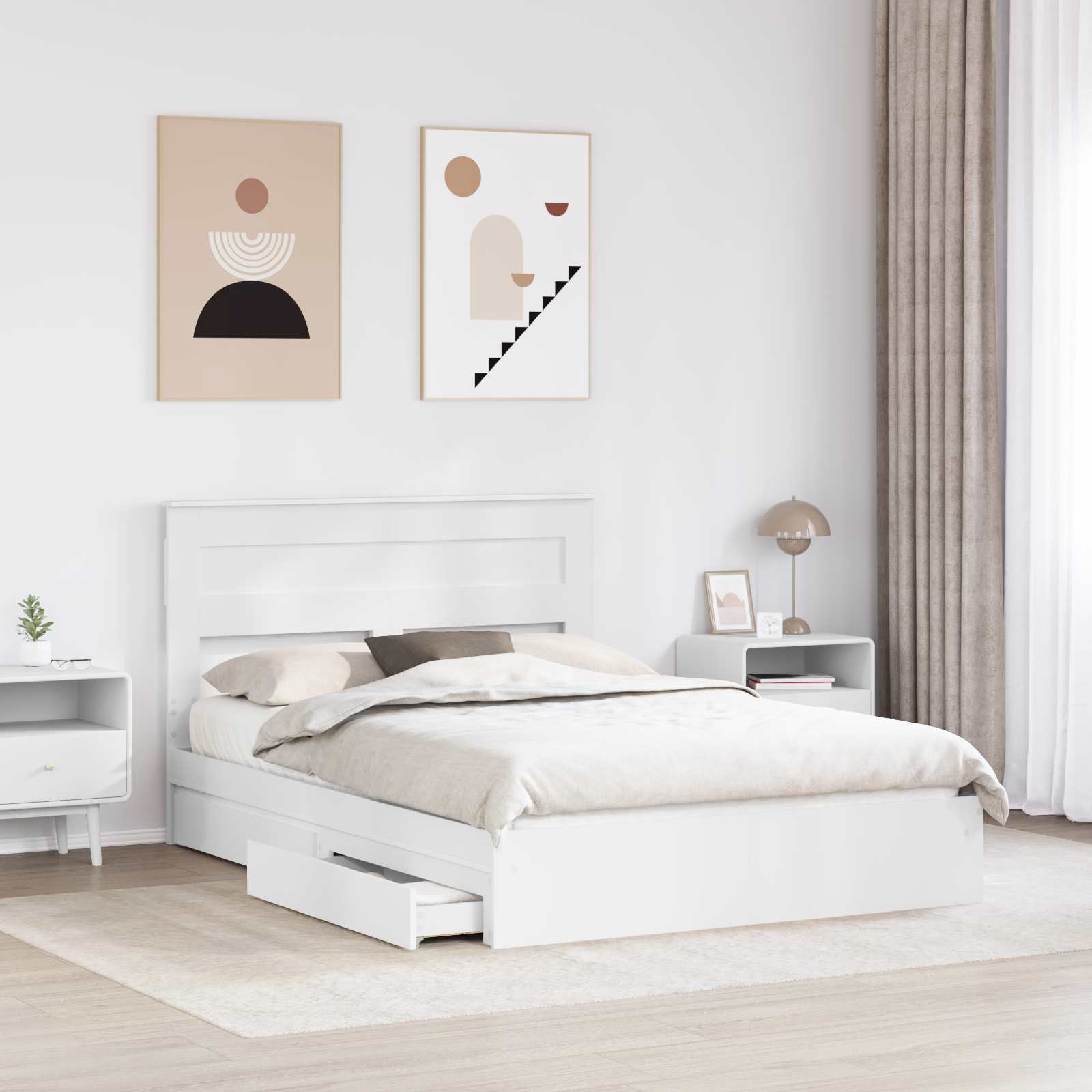 Lit de rangement blanc 160 x 200 cm panneau de bois - 3