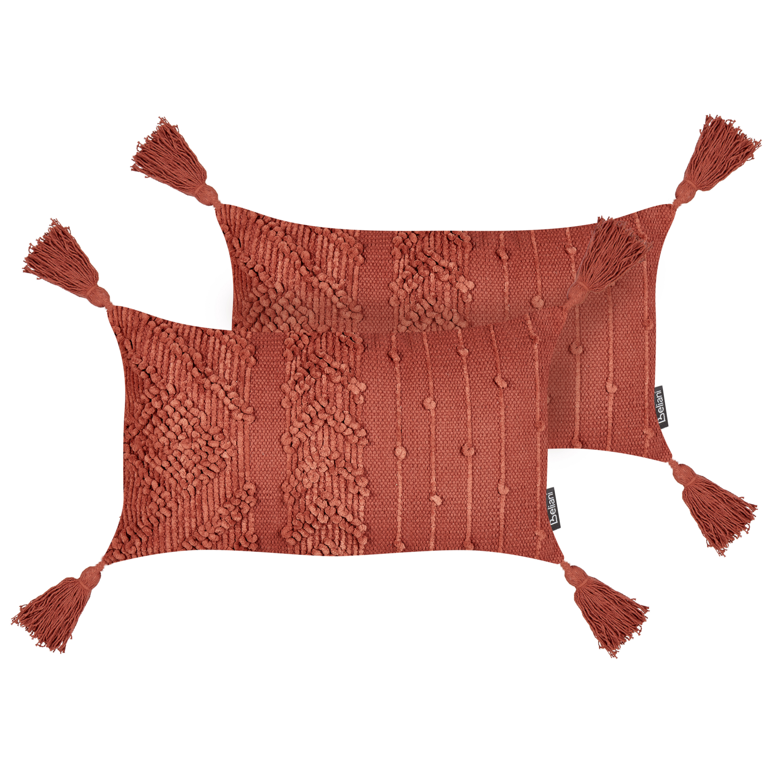 Beliani conjunto de 2 cojines decorativos valvaria algodón 30 x 50 cm rojo patrón chevrón