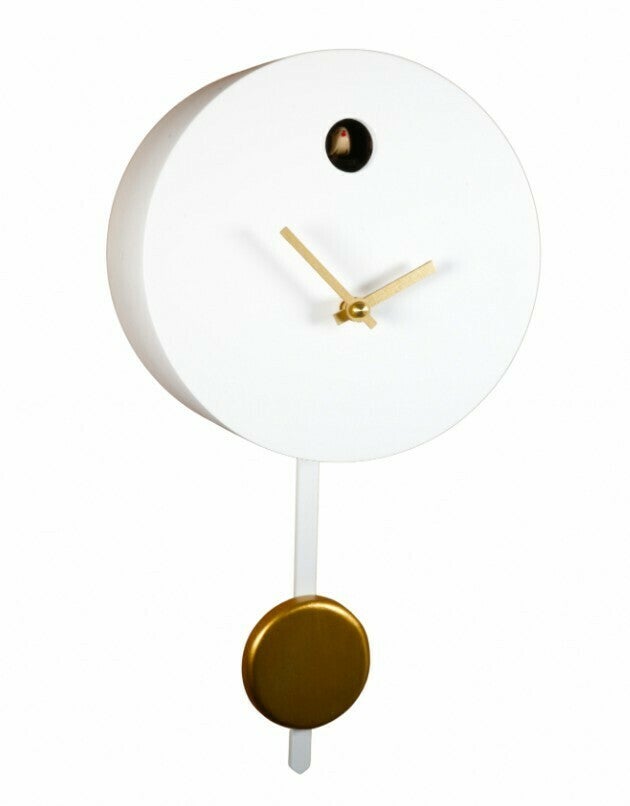 Horloge coucou moderne rond blanc et doré