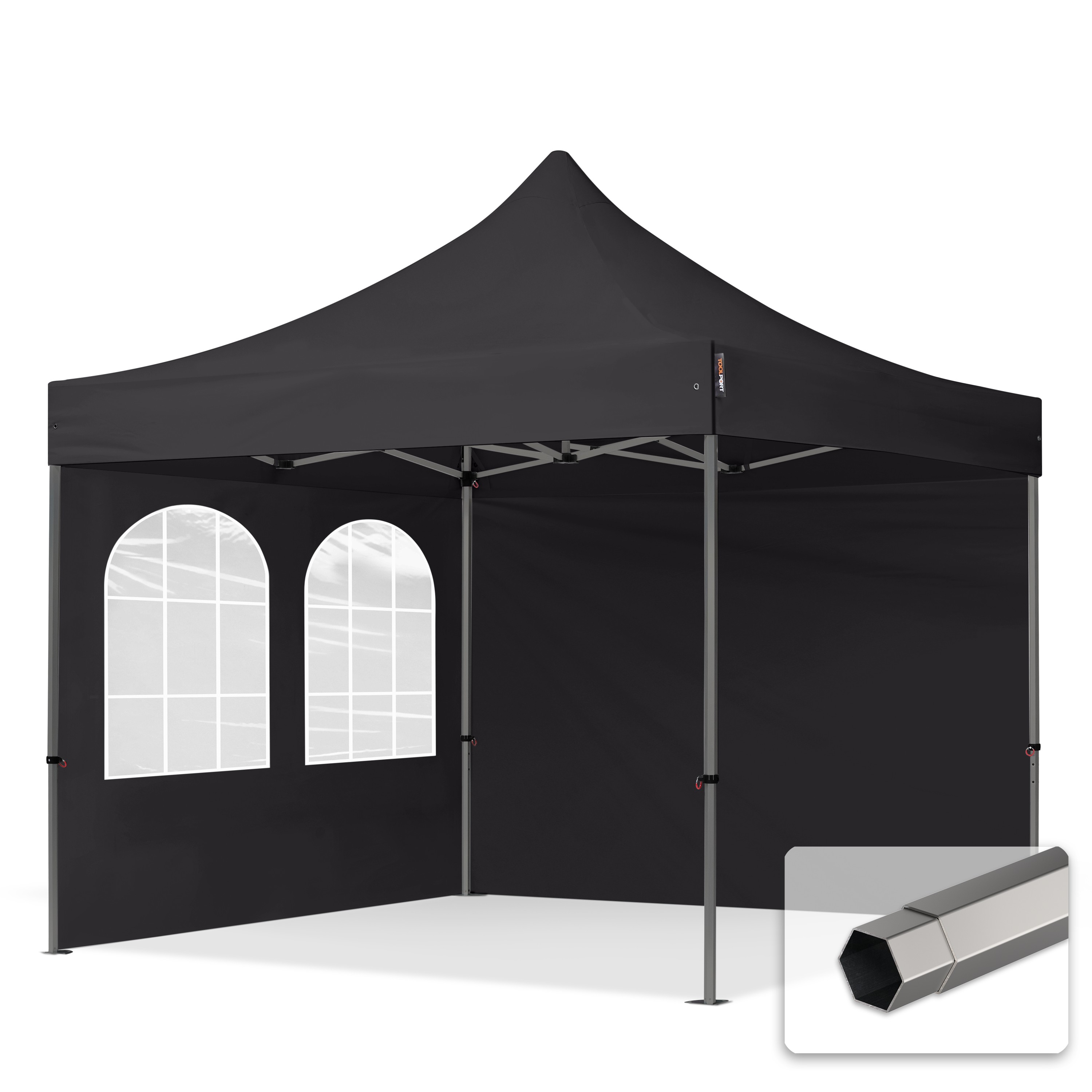 3x3 m Namiot Ekspresowy, PREMIUM Stal 40mm, ze ścianami bocznymi, okna kwadratowe, czarny