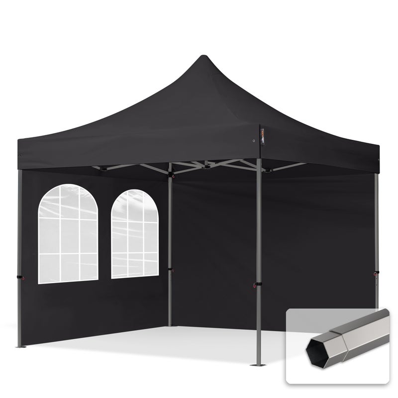 3x3 m Namiot Ekspresowy, PREMIUM Stal 40mm, ze ścianami bocznymi, okna kwadratowe, czarny