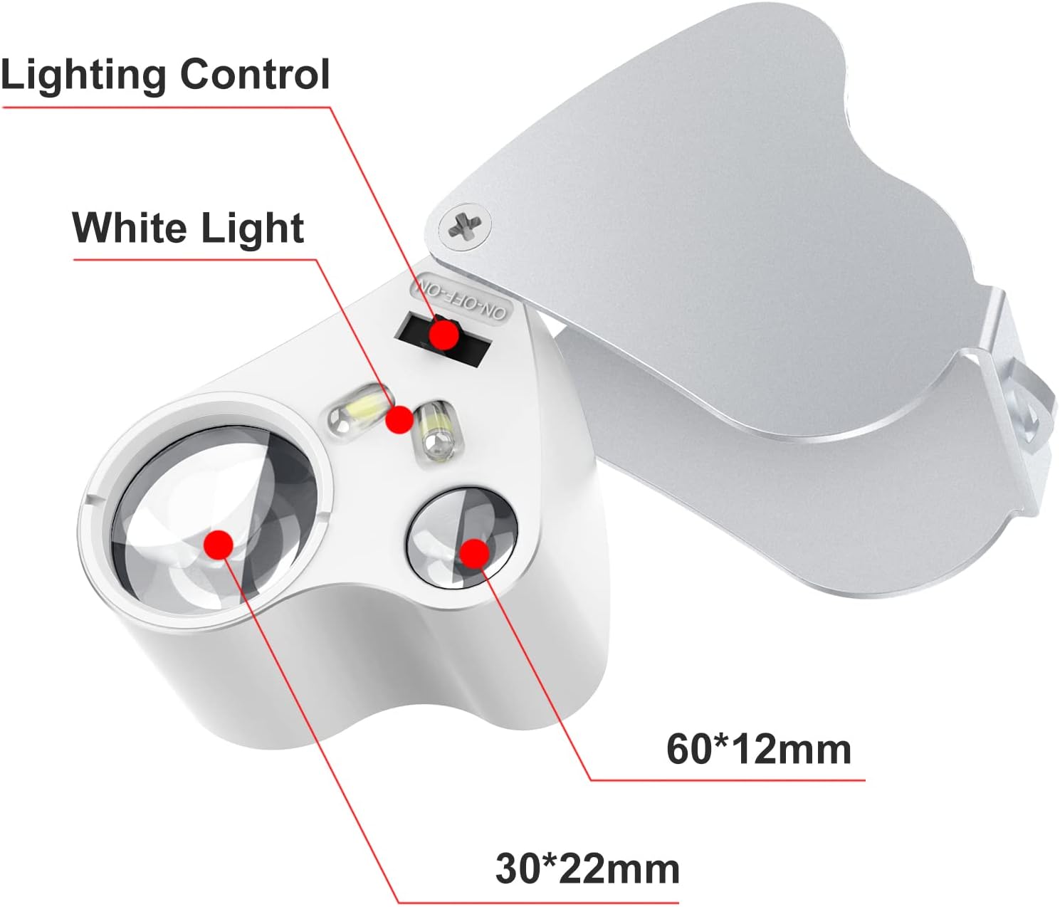 Loupe De Bijoutier 10x Pliable - Verre Optique, Acier Inoxydable - Pour Bijoux, Timbres, Lecture - Avec étui - 9