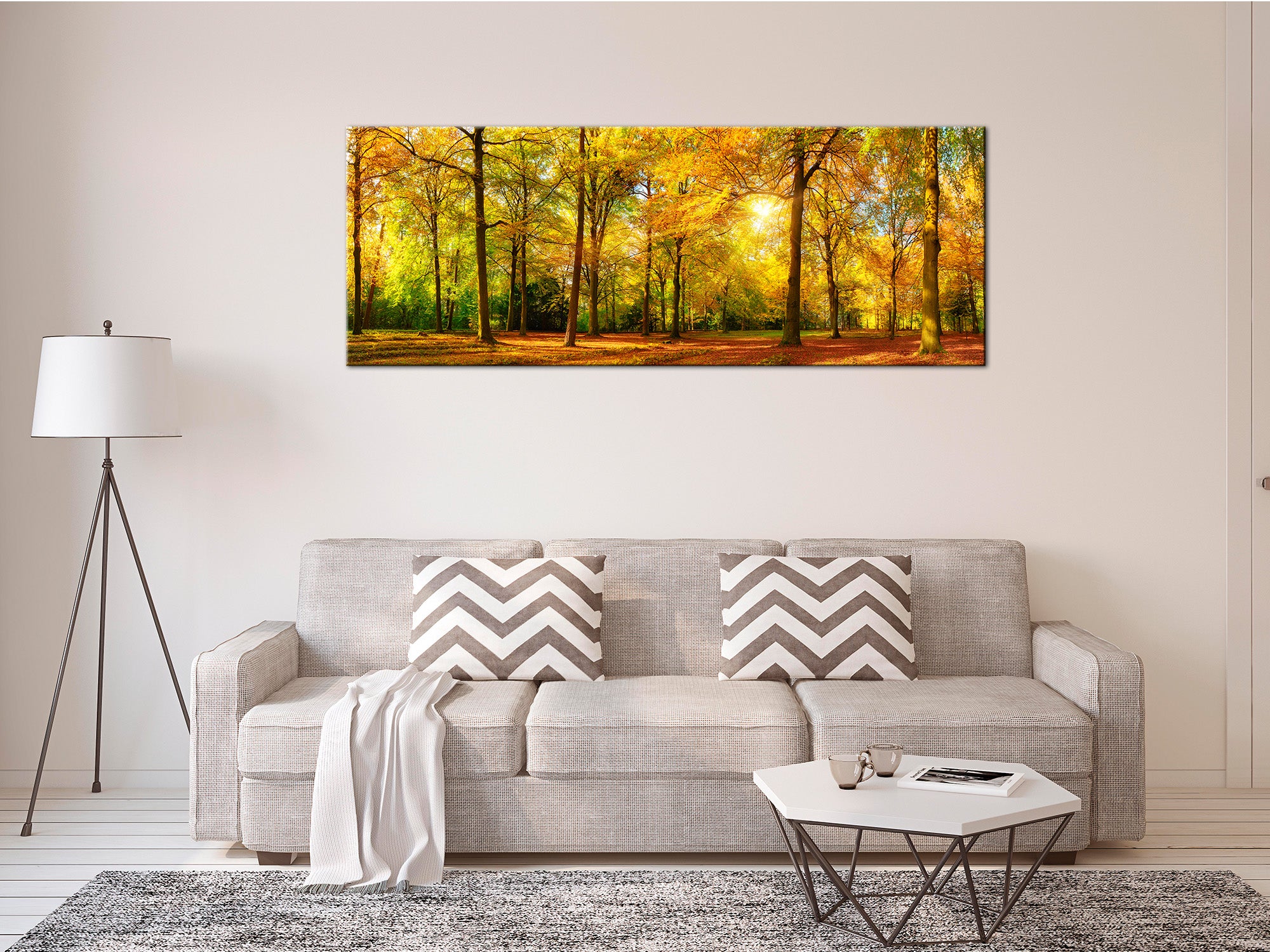 DECLINA, Tableau toile imprimée paysage, Tableau panoramique FORET EN AUTOMNE, 120x50 cm - 3