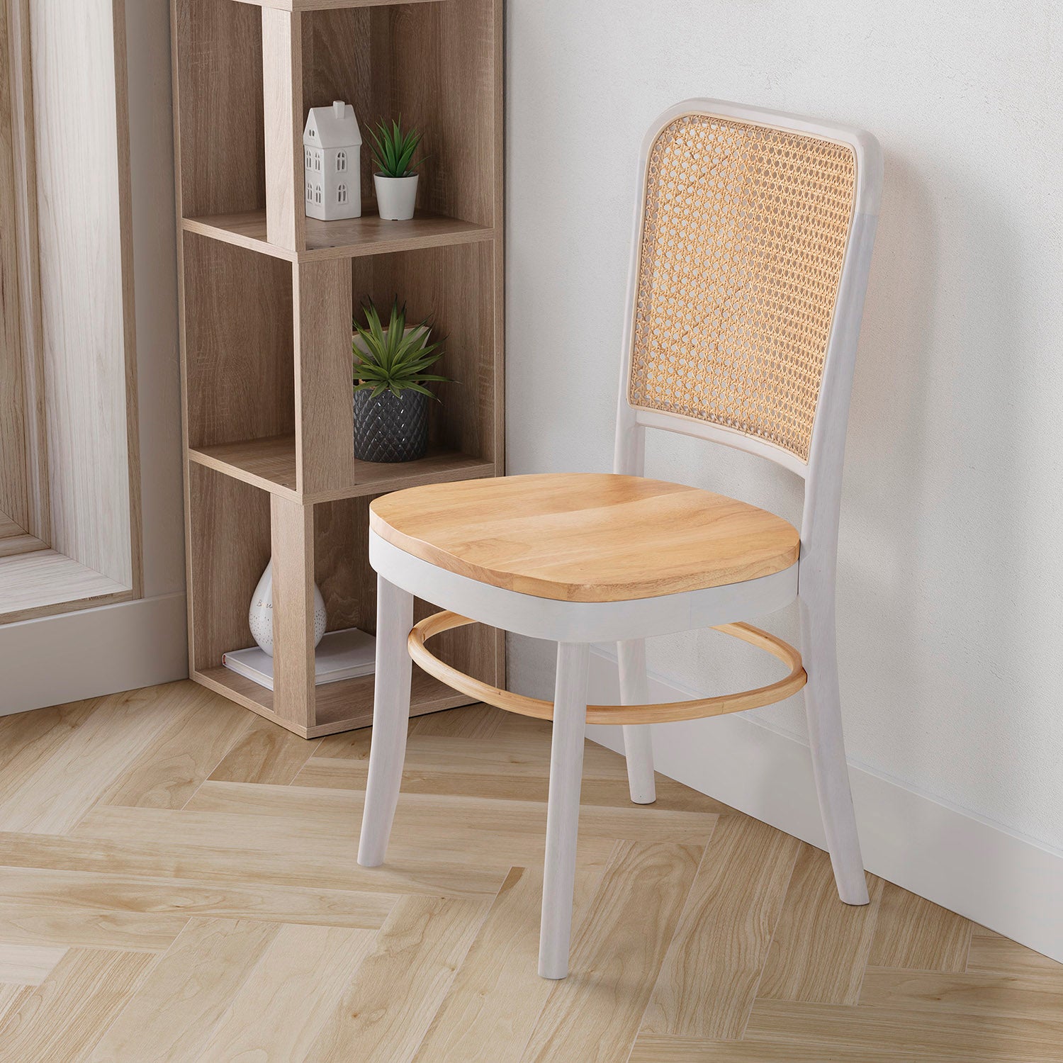 Set di sedie Vesta Colore Bienco/rovere, Legno massello e rattan