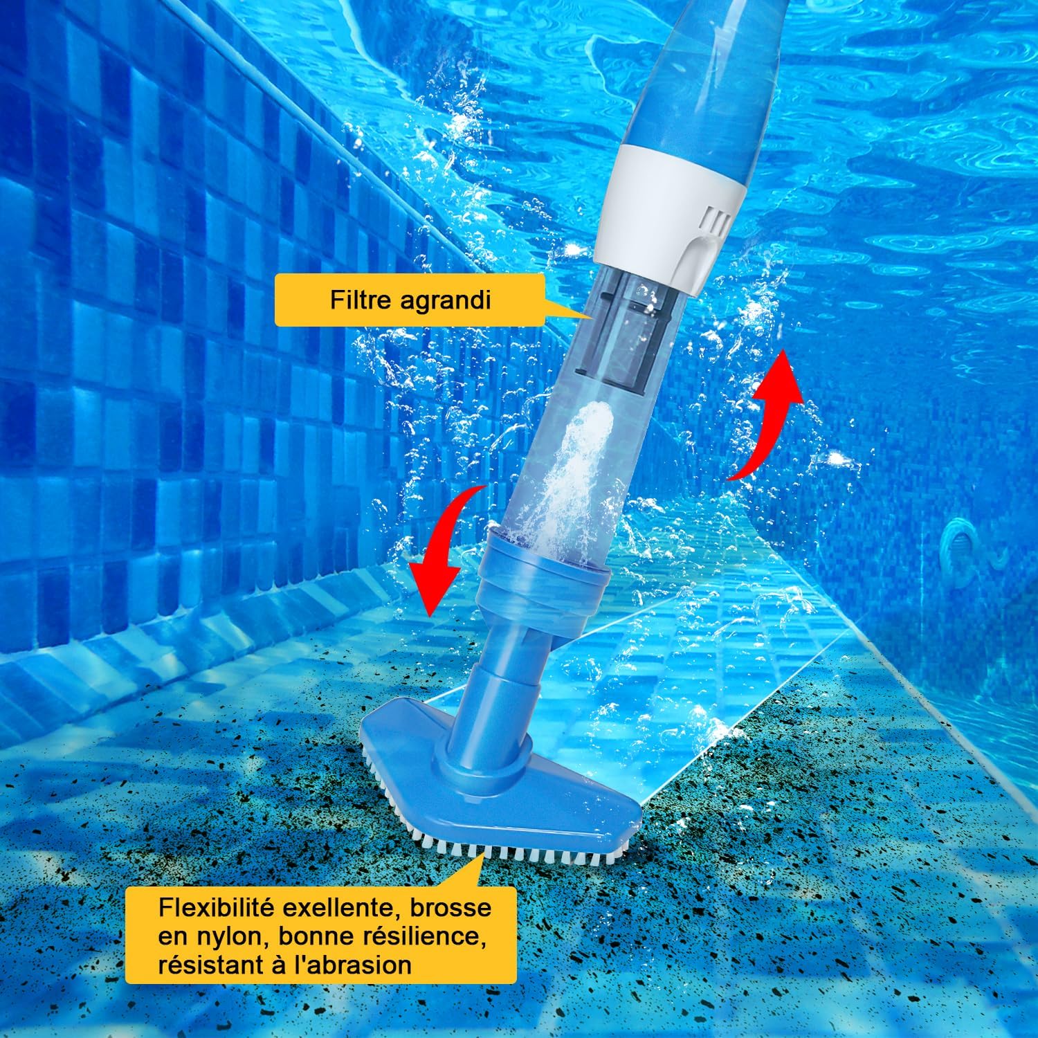 Aspirateur de piscine sans fil, nettoyeur électrique 3 en 1 avec batterie rechargeable pour petites piscines, jacuzzis et spas, bleu - 3