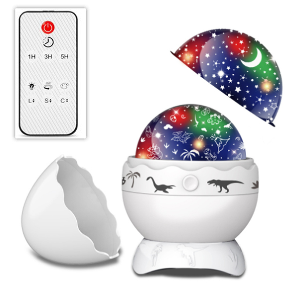 Lámpara de proyector de cielo estrellado de huevo de dinosaurio, lámpara de cielo estrellado de regalo de cumpleaños para dormitorio - blanco