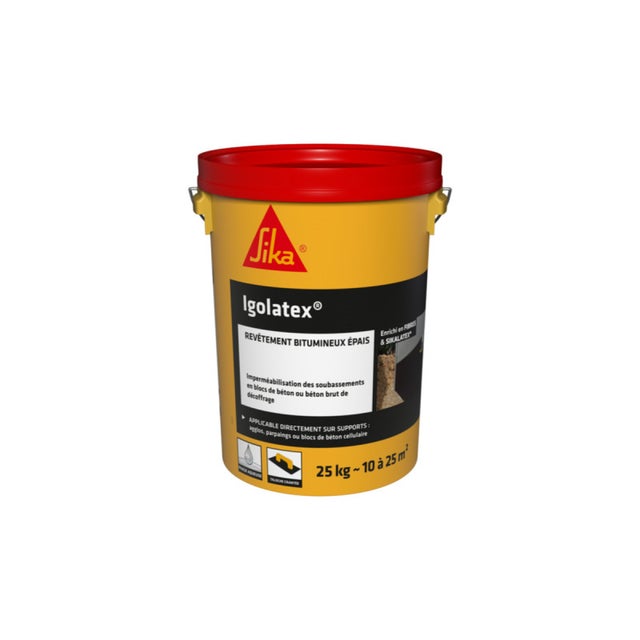 Revêtement d'imperméabilisation bitumineux pour les soubassements - SIKA Igolatex - Noir - 25kg