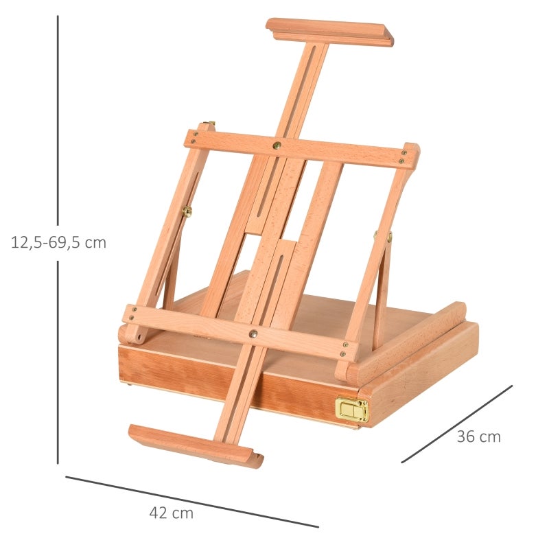 Chevalet pliable en bois de hêtre avec tiroir, réglable en hauteur et angle, idéal pour artistes, 42x36x12,5cm, naturel - 3