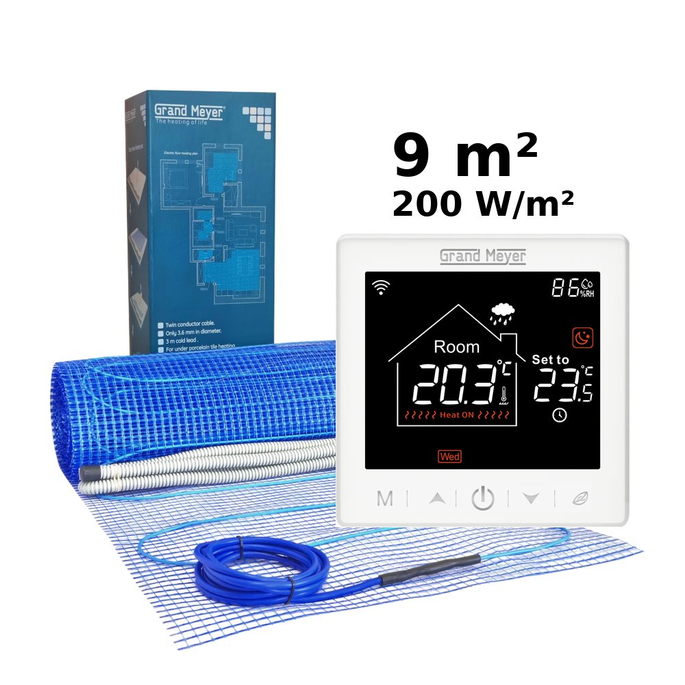 Zestaw do ogrzewania podłogowego 9 m², 200 W/m² + termostat SN-10 Wi-Fi programowalny
