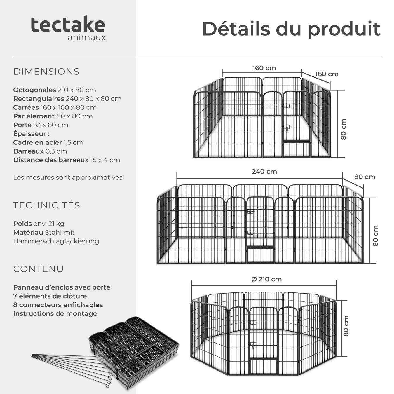 TECTAKE Parque para cachorros 8 peças, dobrável - 6