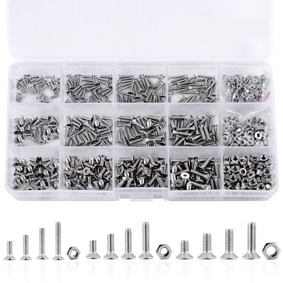 Swpeet 630 Pezzi Vite In Acciaio Inox 304 – Kit Assortimento 21 Misure M1-M3, Testa Piatta Phillips Con Scatola Portaoggetti