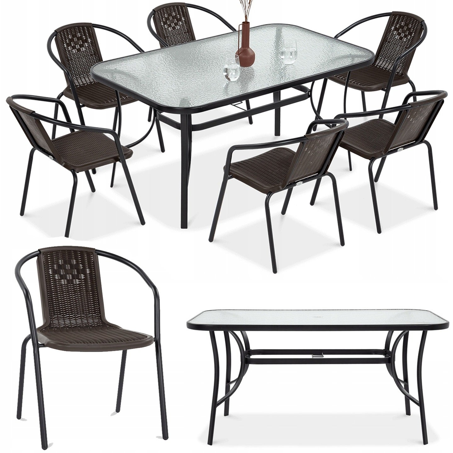 Zestaw MEBLI Jadalnianych Ogrodowych SIMPLE STÓŁ 150x90cm 6 Krzeseł Brązowy 1 szt