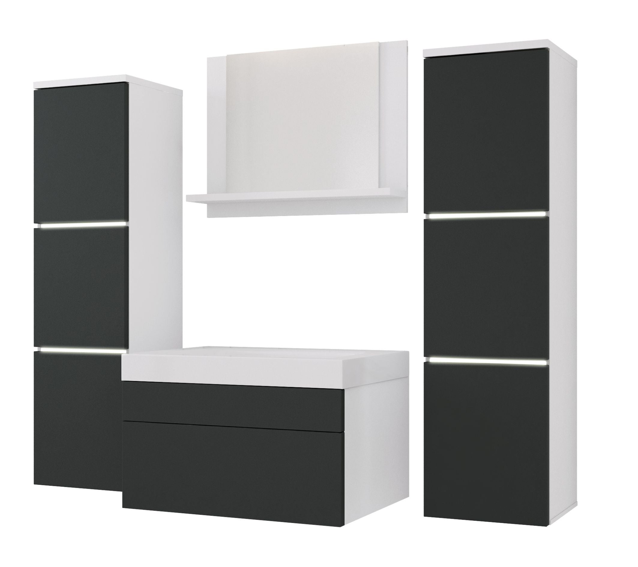 Zestaw mebli łazienkowych, Matowa biel, antracyt, 120 x 110 cm