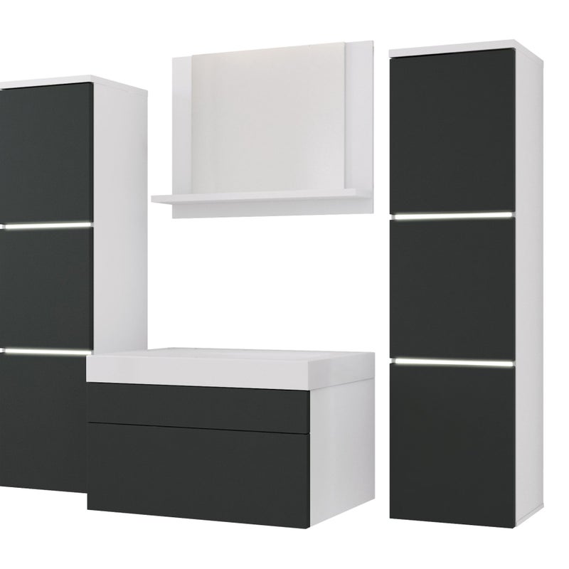 Zestaw mebli łazienkowych, Matowa biel, antracyt, 120 x 110 cm