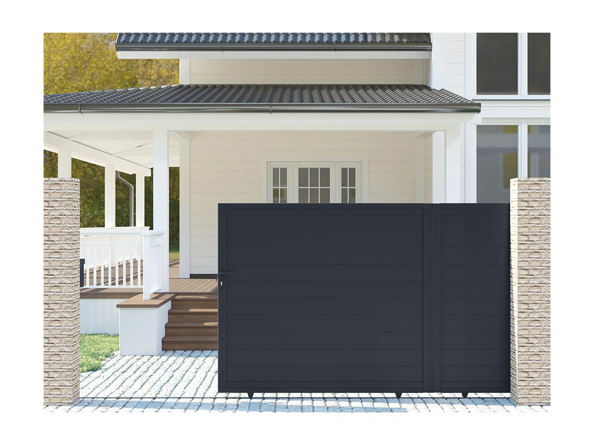 Portail coulissant aluminium plein L416 x H180 cm anthracite - NAZARIO - 8