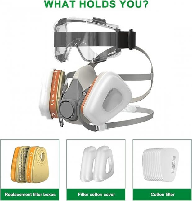 Maschera protettiva A1P2, con occhiali di sicurezza e 10 filtri