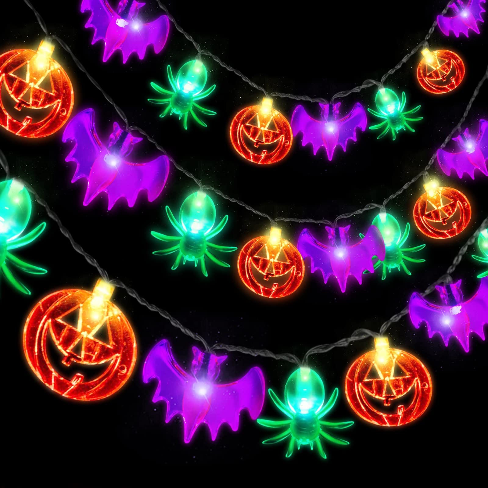 3-metrowa girlanda świetlna z dyniami na Halloween, girlanda halloweenowa z 20 diodami LED, odpowiednia do dekoracji wewnętrznych i zewnętrznych