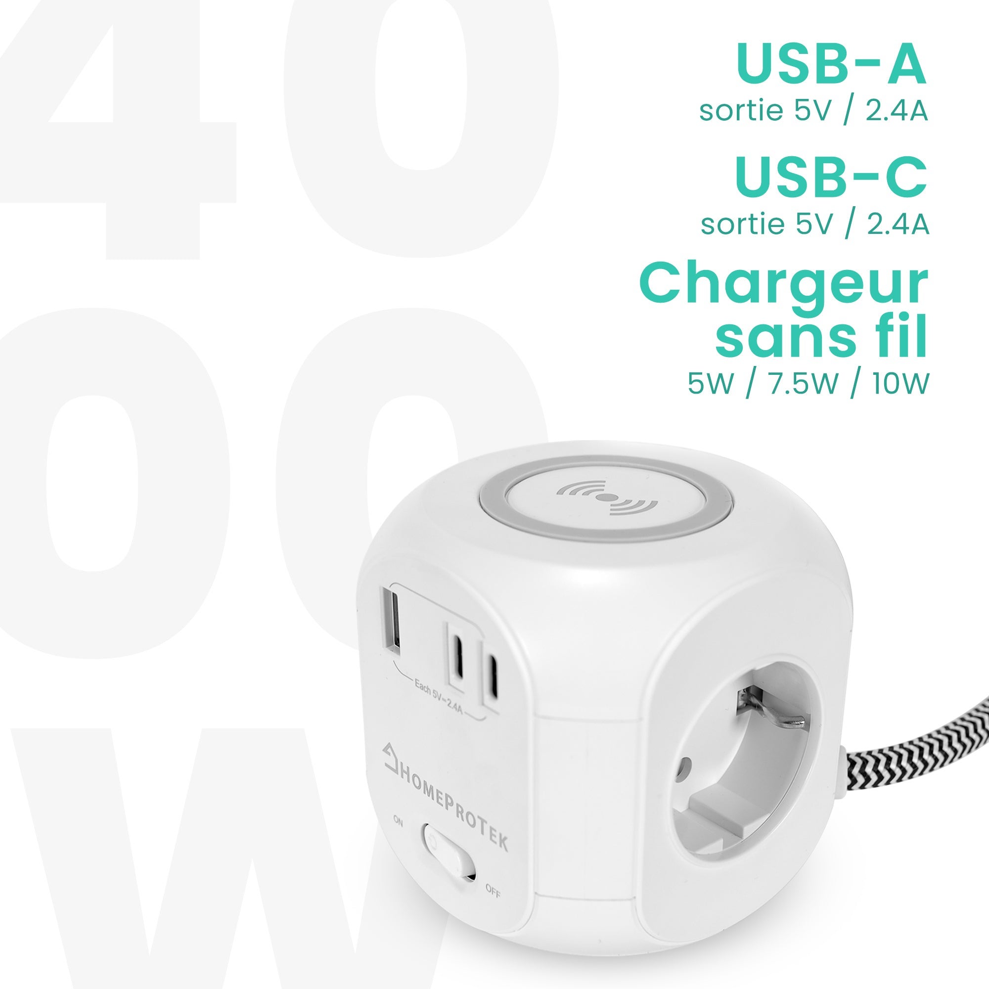 Multiprise Avec 5 Prises Et Interrupteur, Câble 1,5 M Pour La Maison