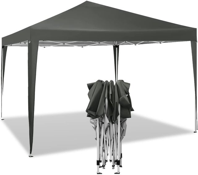 Tonnelle de Jardin. Tente Pliante. Protection du Soleil UV 50+. Facile à Installer Hauteur Réglable 3x3m. Gris,WOLTU