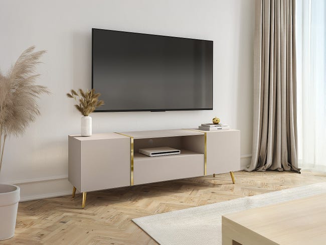 Meuble TV Avec 2 Portes 1 Tiroir Et 1 Niche Beige Et Dor MARZIALO meuble-tv-avec-2-portes-1-tiroir-et-1-niche-beige-et-dor-marzialo