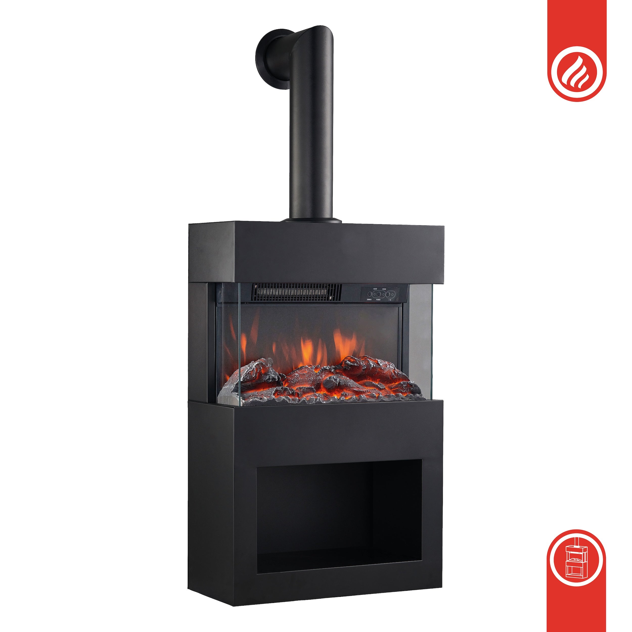 KAMINIO Cheminée Électrique HENRI avec Tuyau - Poêle avec Chauffage, Effet de flamme 3D, Compartiment à bois, Télécommande - Noir - 8