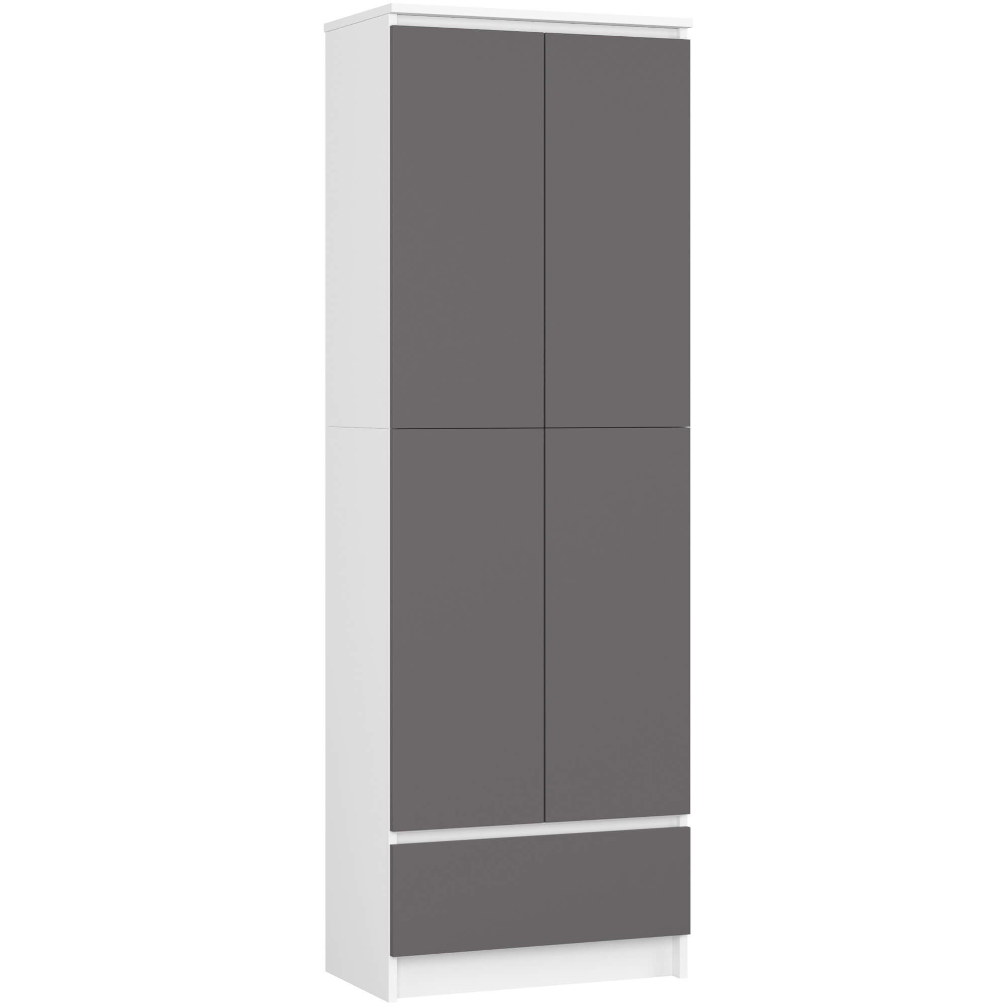 Regał AKORD R60 Biały 60 cm 2 drzwi 1 szuflada kolor Grafit Szary mat 4 półki 60x35x180 cm