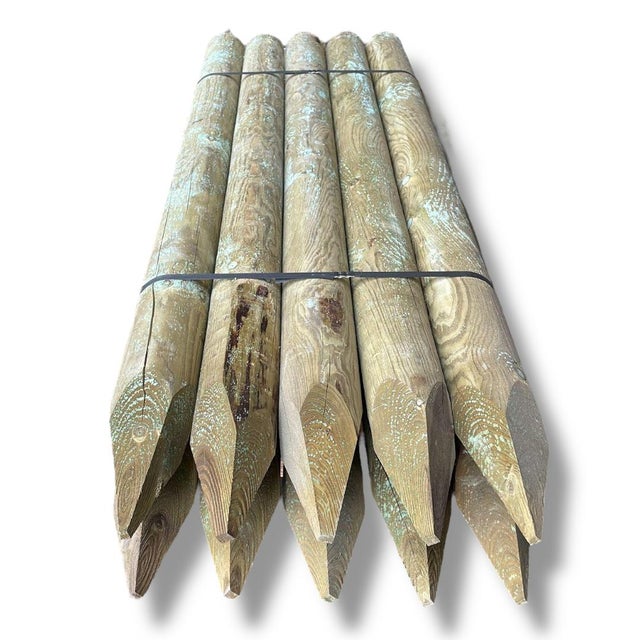 Pack de 10 poteaux ronds en pin traité avec pointe 80x2000 mm