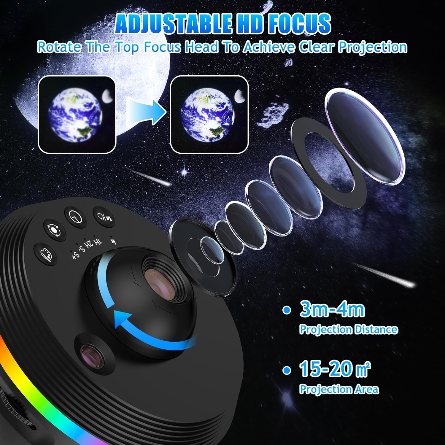 Projecteur de galaxie 13 en 1 pour chambre à coucher, projecteur d'étoiles de planétarium avec 13 disques de film et 6 effets de lumière RVB - 5