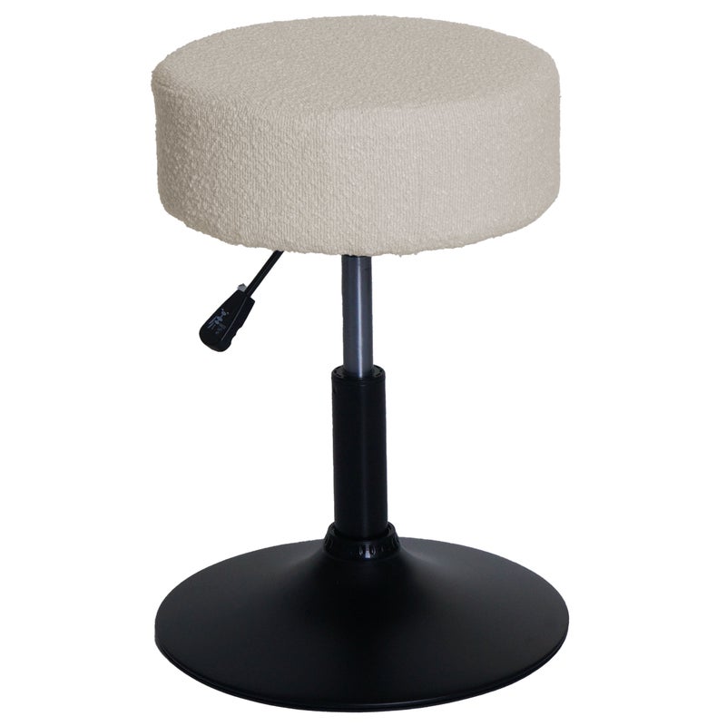 Taboret HWC-C22, taboret do makijażu, obrotowy z regulacją wysokości Ø 37cm tkanina bouclé (450g/m²) MVG ~ kremowo-biały