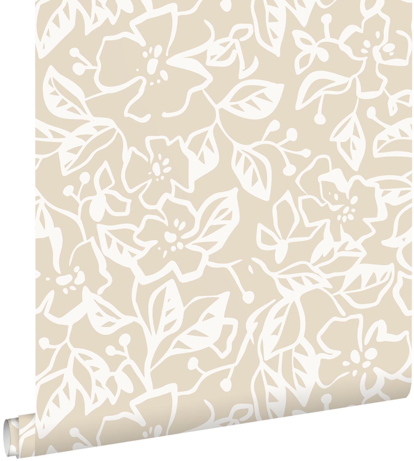 Tapeta liście i kwiaty jasnego beżu - 50 x 900 cm - ESTAHOME