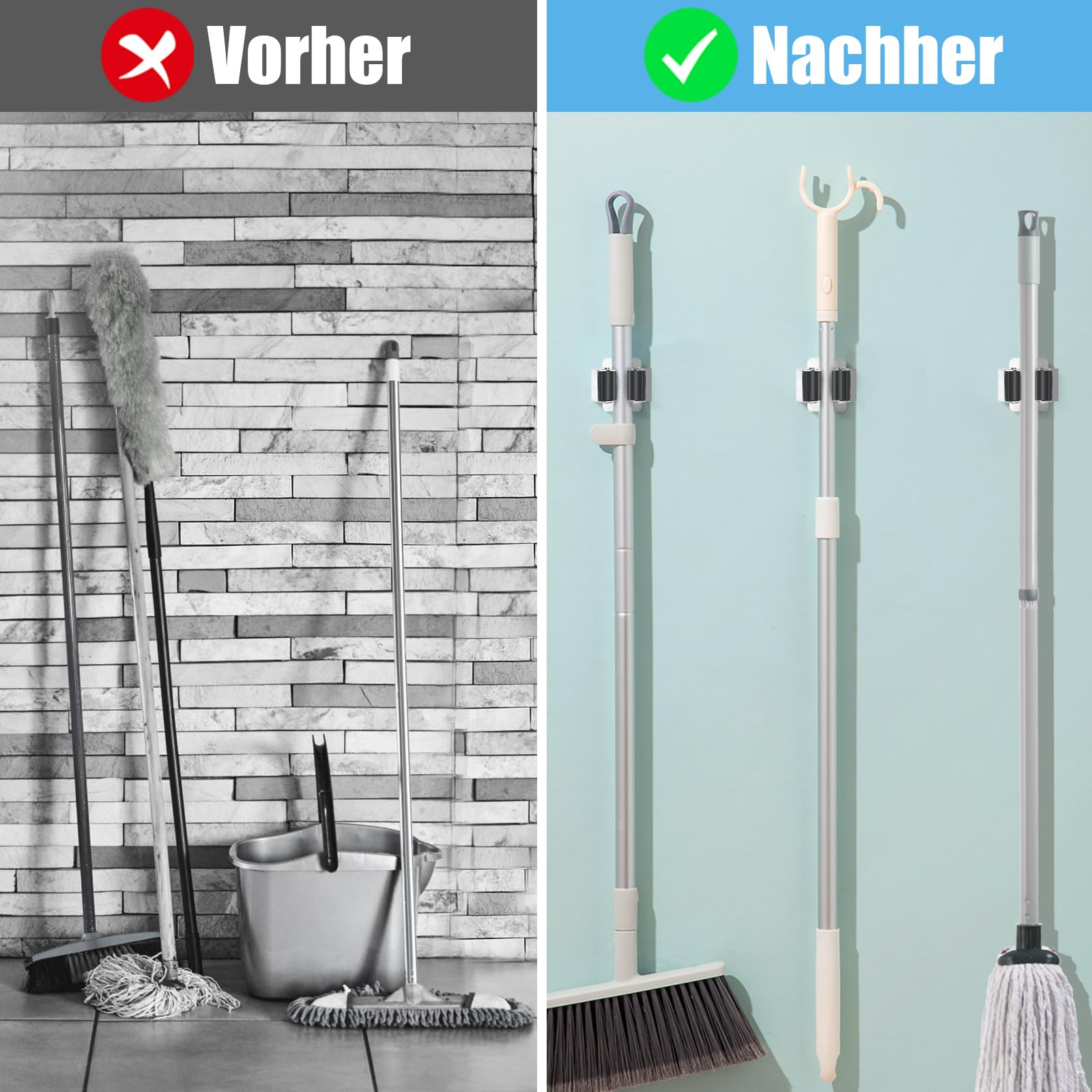 10x The Robust Porta Scopa Portautensili In Acciaio Inox A Muro Per Riporre Attrezzi Da Giardino Antiruggine Montaggio A Parete Da Giardino Da - Foto 5