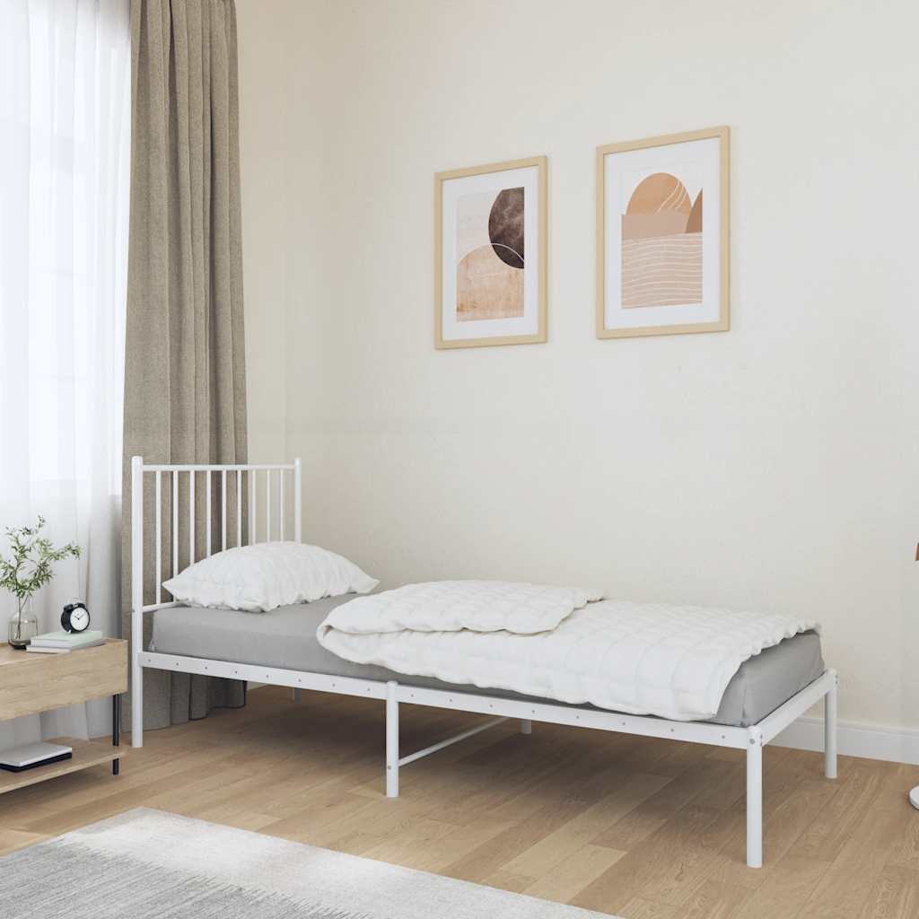 Metalowe łóżko z wezgłowiem, bez materaca, białe, 75x190 cm vidaXL