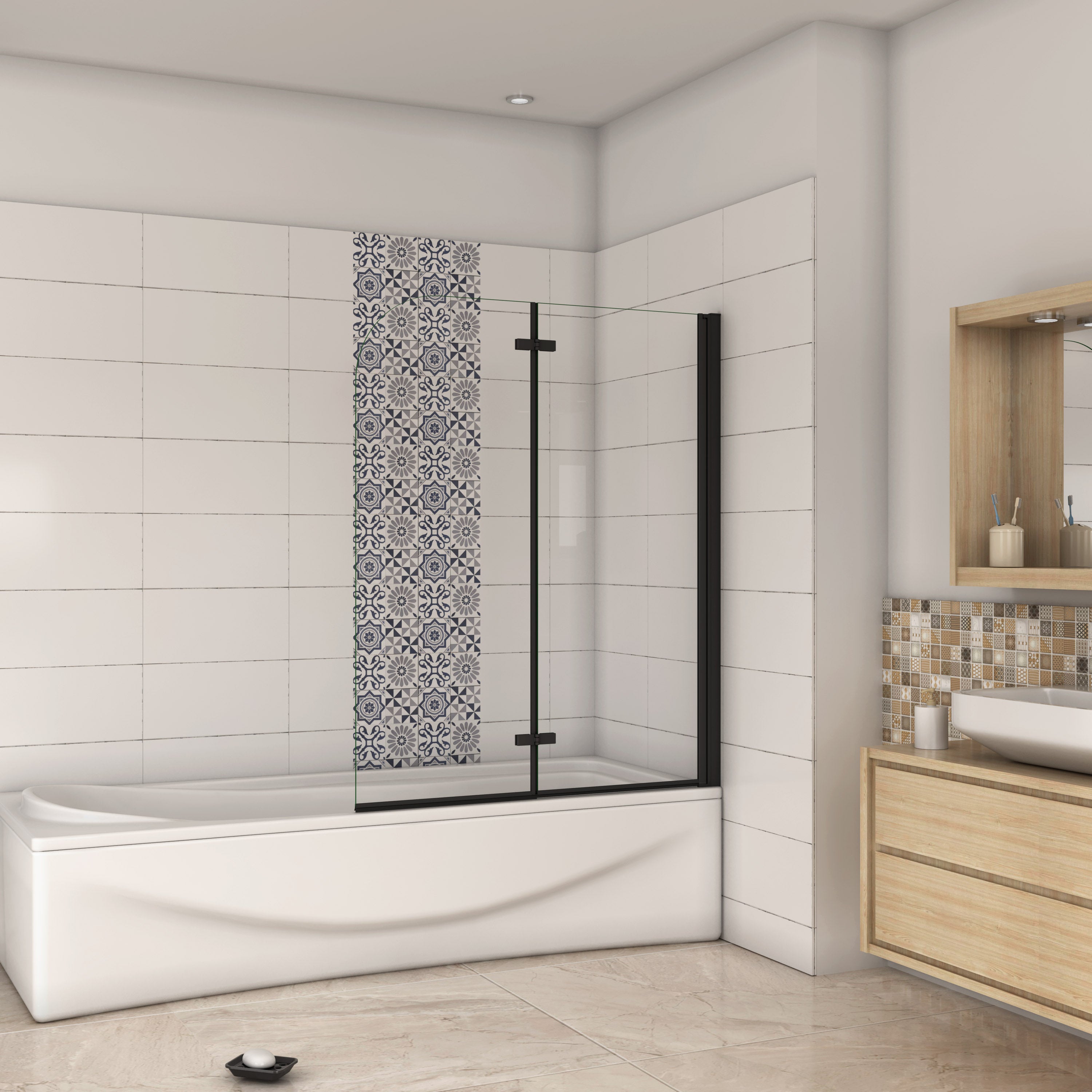 Pare-baignoire noir, 90x140cm, paroi de baignoire pivotante et pliante, 6mm verre anticalcaire - 6