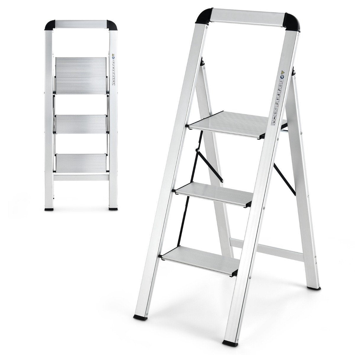 HillhutApex Escalera plegable de aluminio de 3 escalones con asa, pedal antideslizante, capacidad de 330 libras, ligera y portátil para el hogar, cocina, oficina, garaje (dorado