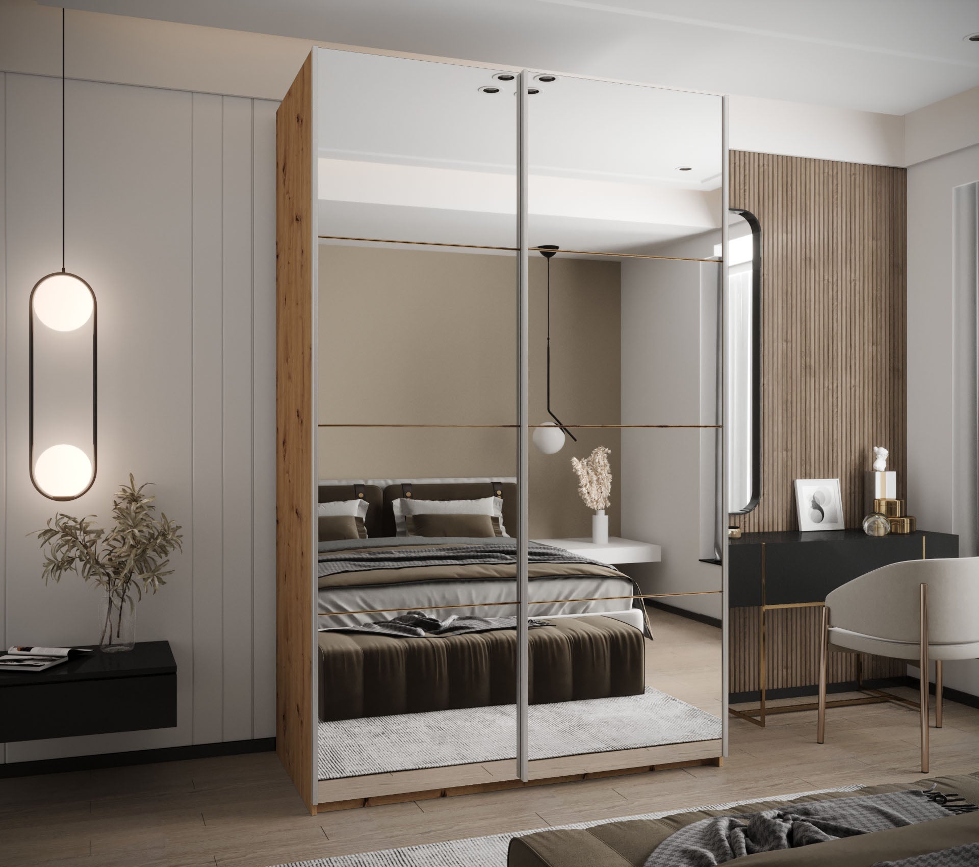 Szafa przesuwna wysoka Lux 2 150 x 64 x 245,5 cm artisan + artisan + u. srebrny - Abiks Meble - 2